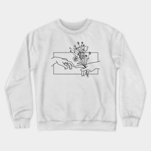 Michelangelo Minimalist Hand Giving Flowers Funny Valentine’s Day Crewneck Sweatshirt